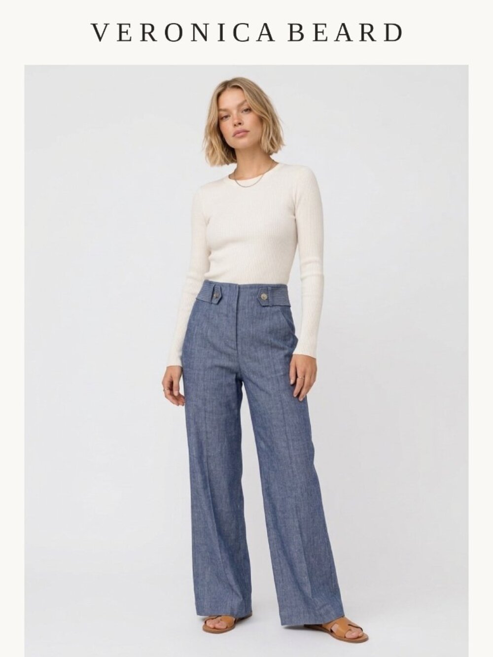 Veronica Beard High-Rise Wide-Leg Linen Blend Pants – Chambray Blue – 2